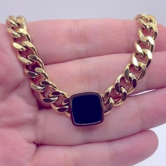 LOVEISH Jewelry - NEW 18K Gold Plated Black Enamel Cuban Chain Necklace